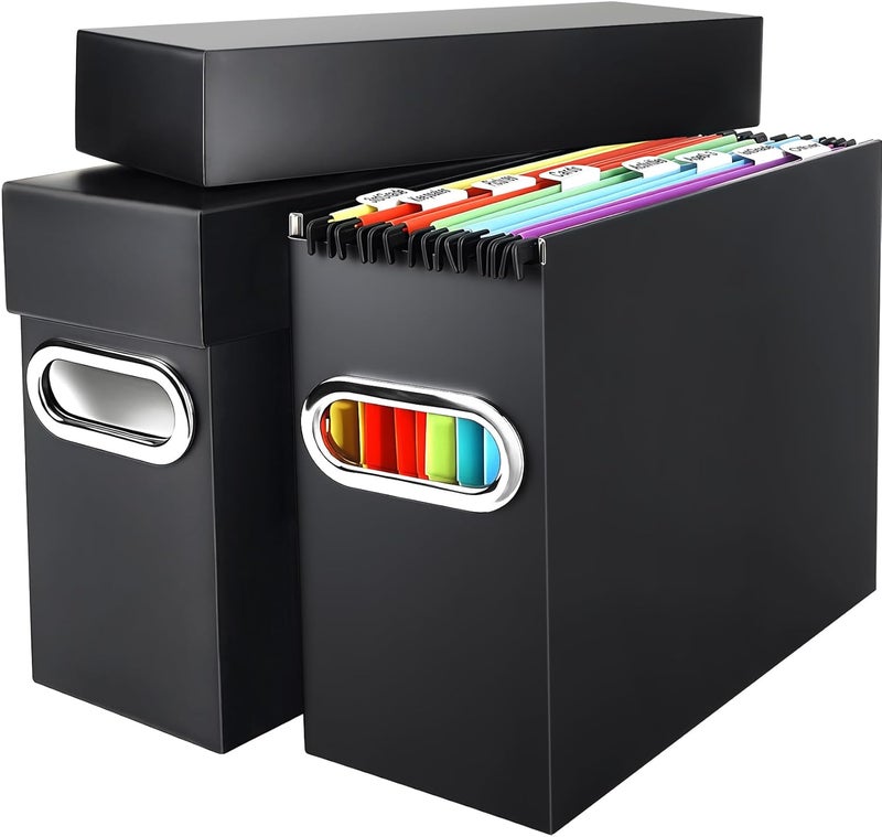 Naleyber File Organizer Box with Lid & Handle, Heavy Duty Hanging File Folder Storage Boxes for Letter Size, Portable Filing Organizer for Office, Home, Classroom, Black 2 Pack - Image 1